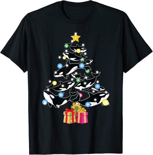 Orca Whale and Christmas Tree Orca Christmas T-Shirt