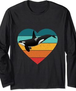 Orca Vintage Retro Art, Killer Whale Ocean Favorite Animal Long Sleeve T-Shirt