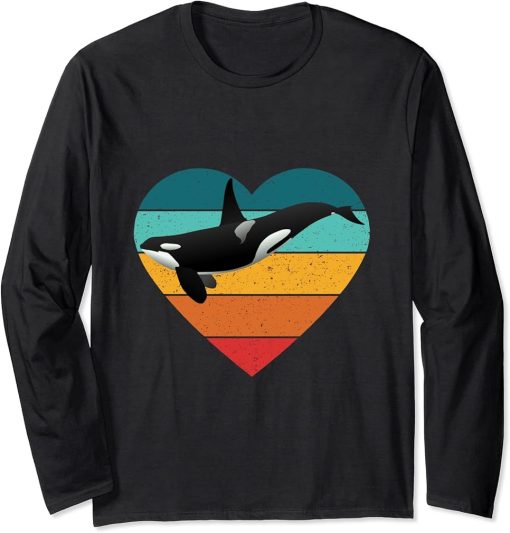 Orca Vintage Retro Art, Killer Whale Ocean Favorite Animal Long Sleeve T-Shirt