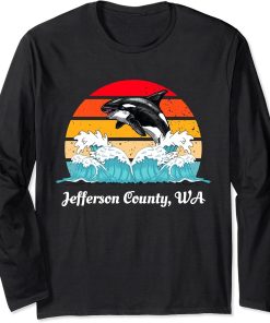 Vintage Jefferson County WA Distressed Orca Killer Whale Art Long Sleeve T-Shirt