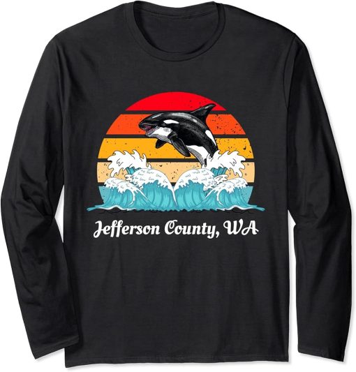 Vintage Jefferson County WA Distressed Orca Killer Whale Art Long Sleeve T-Shirt