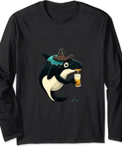 Cute Orca Animal Lovers Orca Drinking Beer Long Sleeve T-Shirt