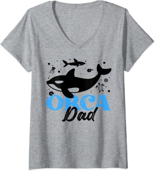 Womens Funny Orca Lover Graphic for Boys Men Dads Whale V-Neck T-Shirt